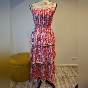 Grace Karin Strapless Floral Dress in Pink and White, Size S.